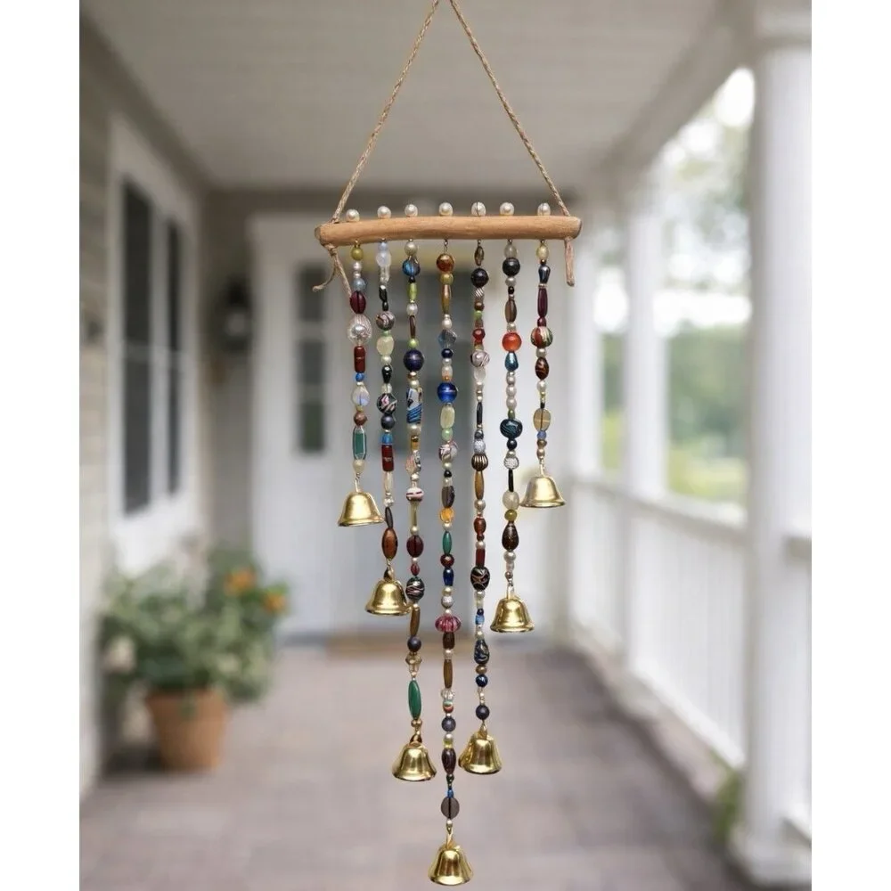 REIMAGINED Glass Bead Wind Chime Suncatcher Brass Bells